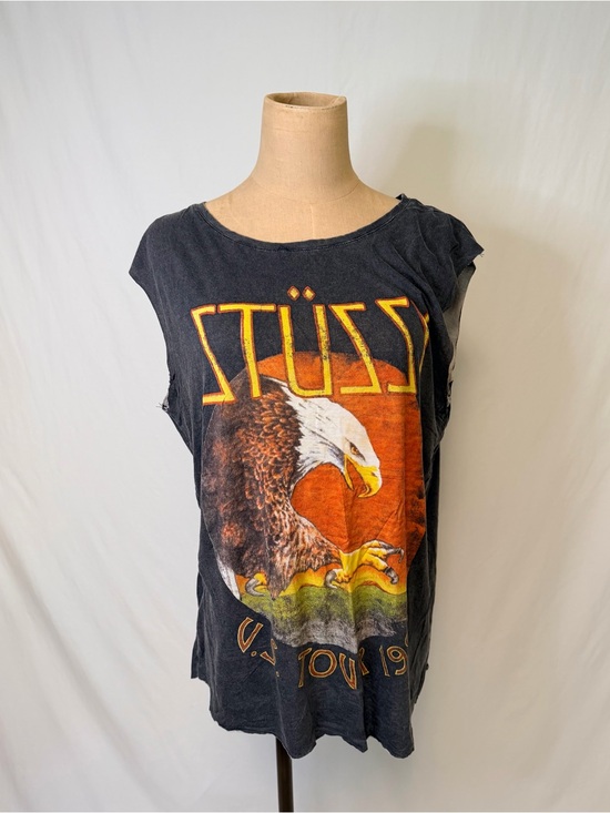 Stussy Tops - Stussy Black Tee with Orange Eagle Graphic